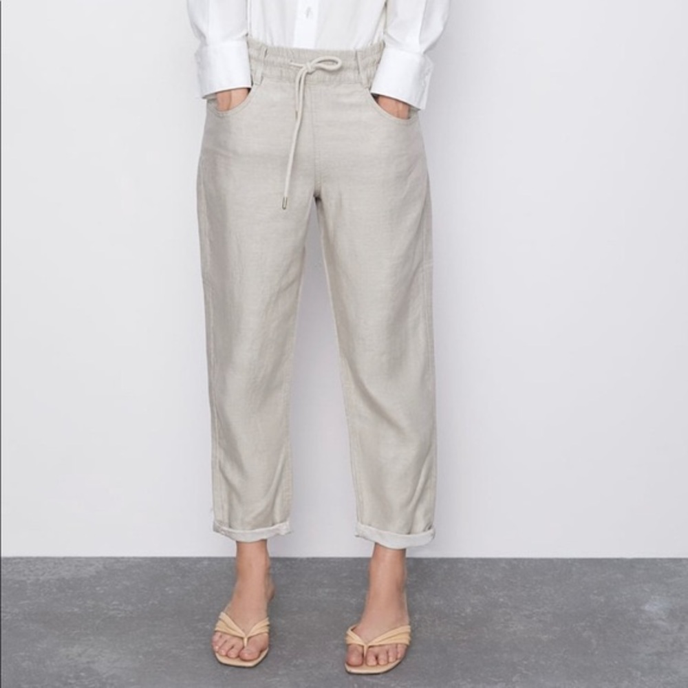 ZARA Rustic Drawstring Pants in Linen XS - Picture 2 of 5